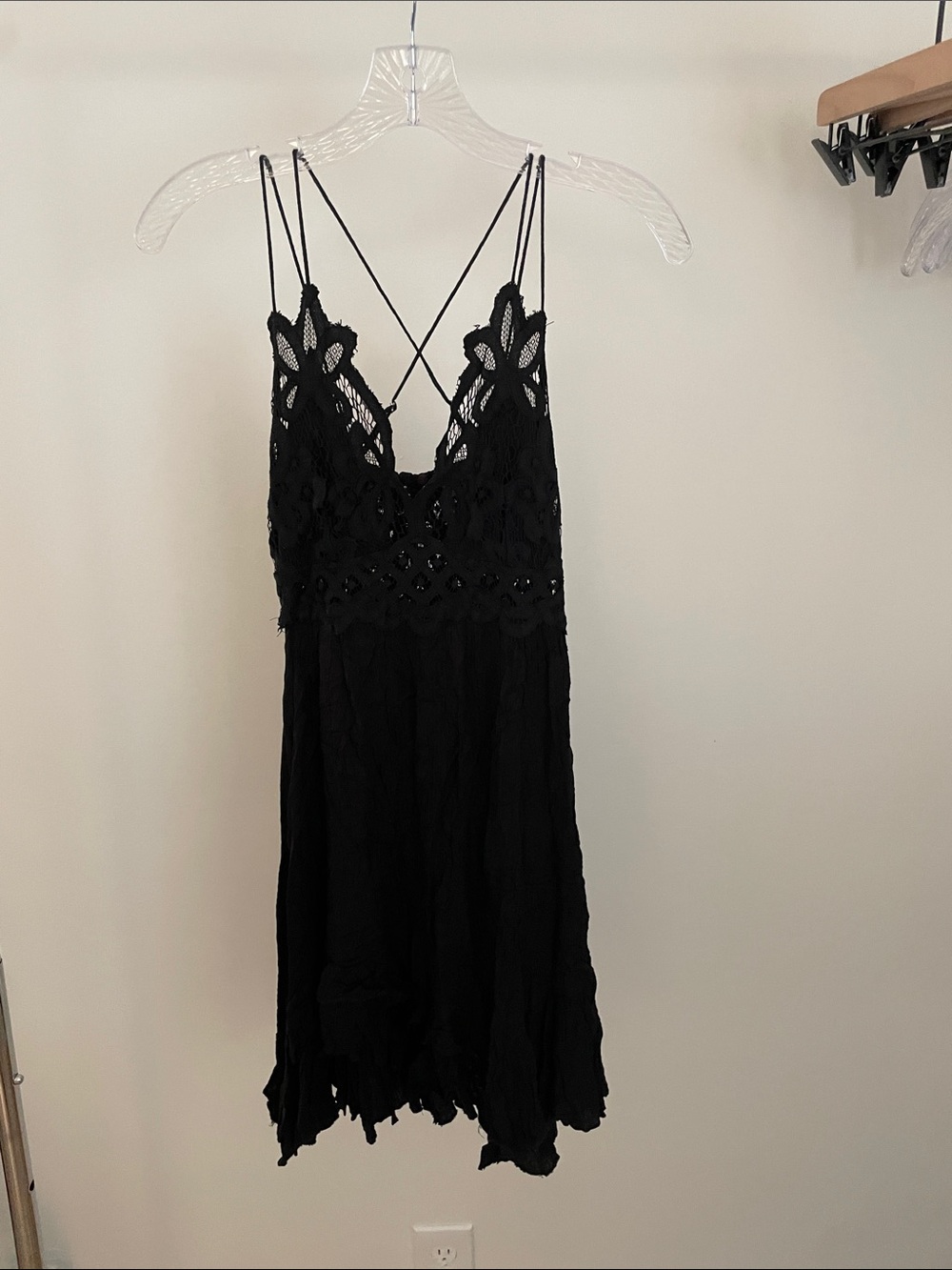 Free People Black Lace Spaghetti Strap Dress